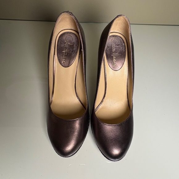 Cole Haan Metallic Bronze Snake-Embossed Platform Heels Size 8 - Picture 2 of 12